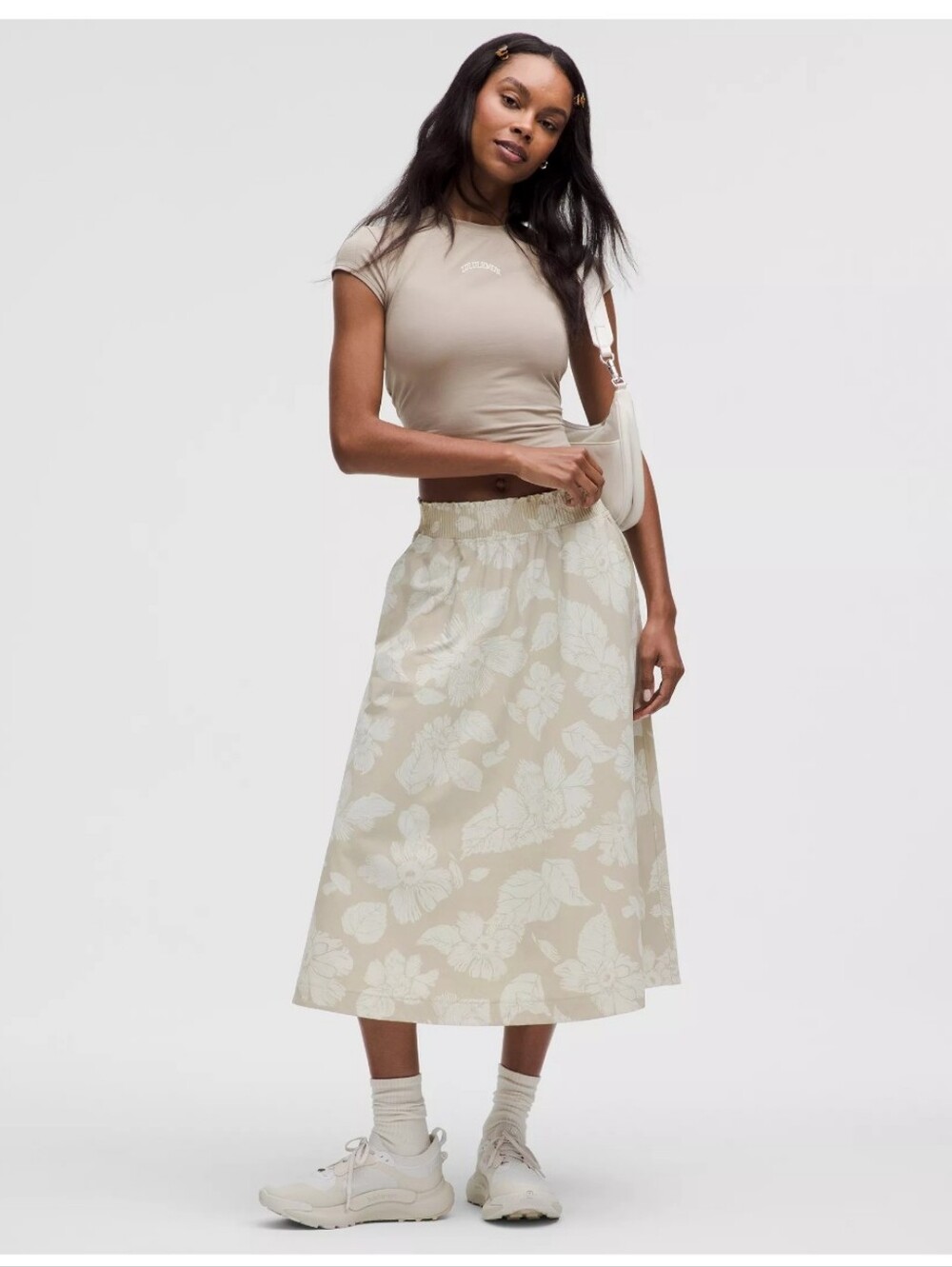 Lululemon Stretch Woven Ruffle-Waist Midi Skirt XS Carved Flower Bone Multi